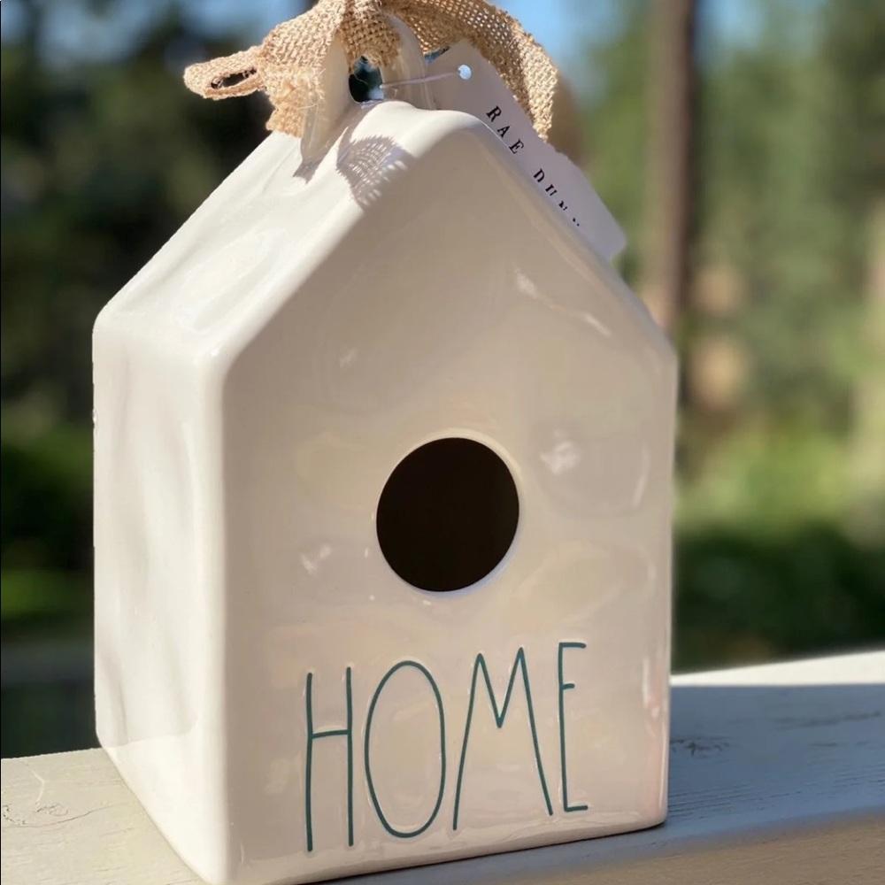 Rae Dunn Birdhouse HOME White W- Blue letters
